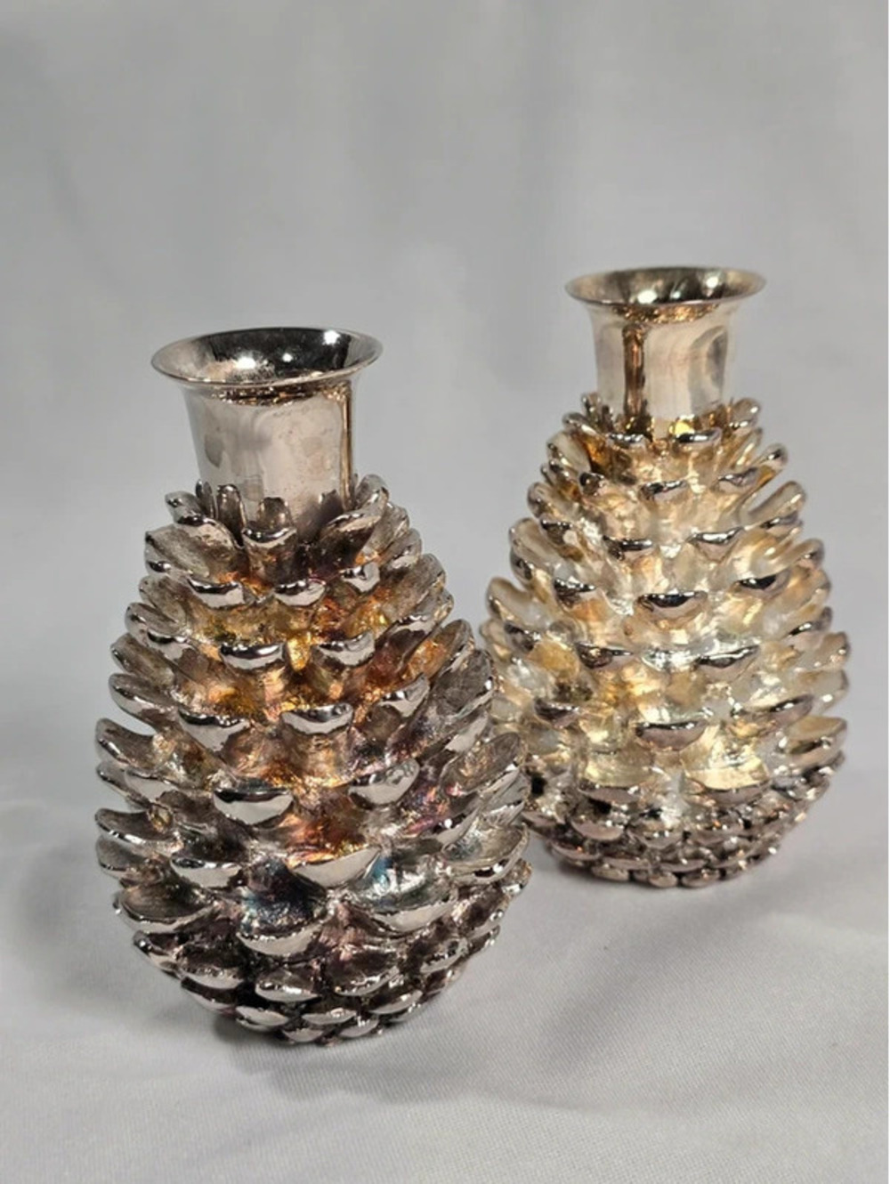 Vintage Silver Plate Pinecone Candlestick Holders Set of 2